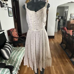 SOLD 70s Gunne Sax Sleeveless Midi Prairie Dress white Hippy Boho VTG